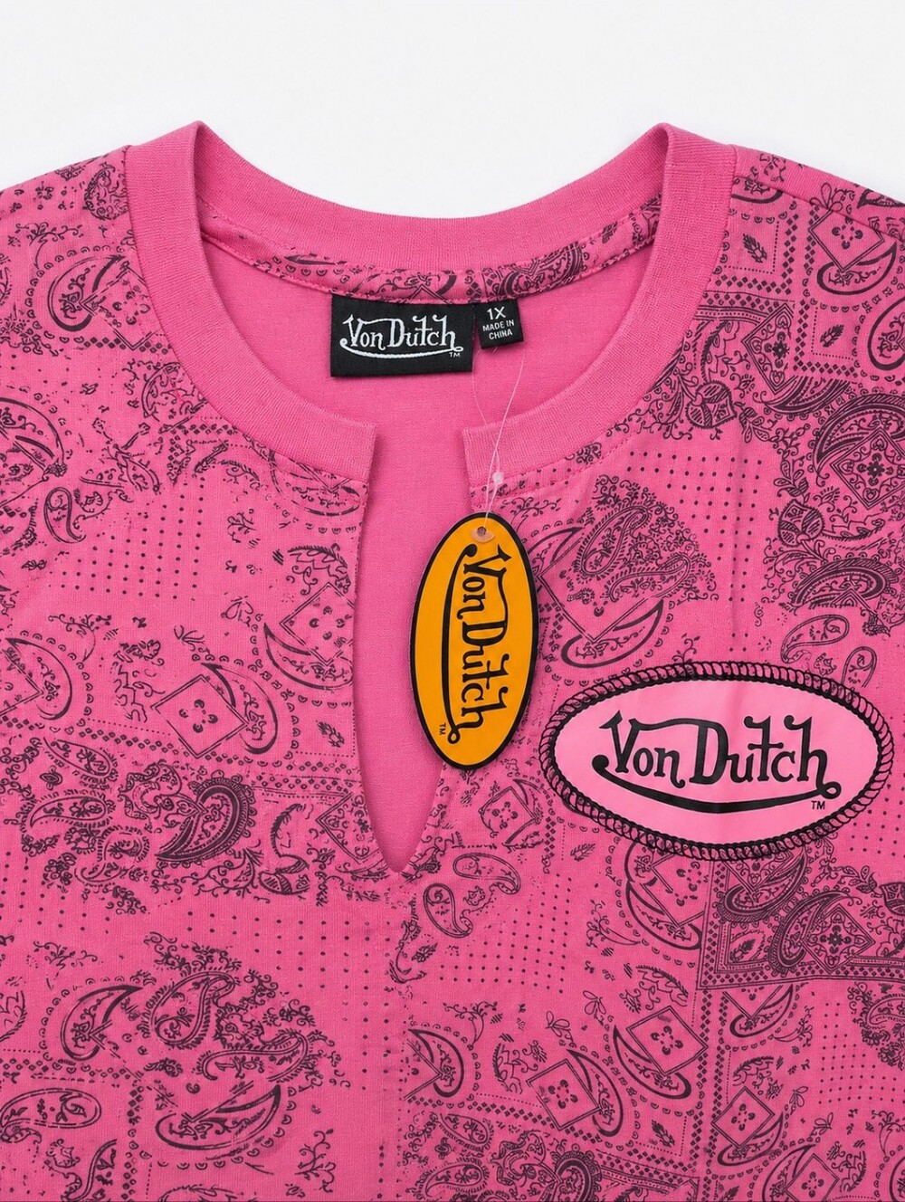 VON DUTCH PINK PAISLEY BABY TEE CROP TOP NWT XL - Picture 3 of 7